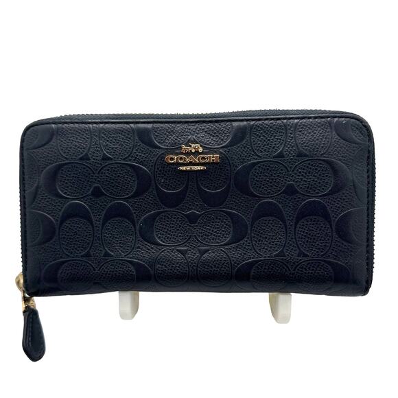 COACH Black Accordion Zip Wallet Monogram - Picture 1 of 9